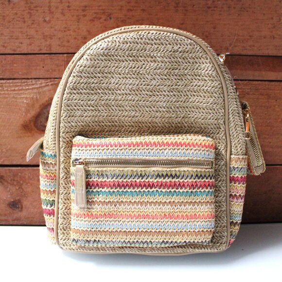 Like Dreams Bohemian Straw Backpack Woven Beach Bag Lightweight Summer Rucksack - Picture 1 of 7